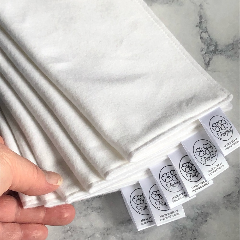 Fairface Washcloths Face Cloths Soft Flannel White 9"x9" Set 6 Sensitive Skin